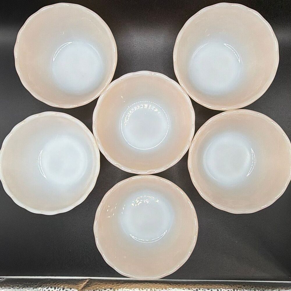 Vintage Fire-King Peach Lustre Custard Bowls – Set of 6 – Anchor Hocking Scallop - Picture 2 of 6